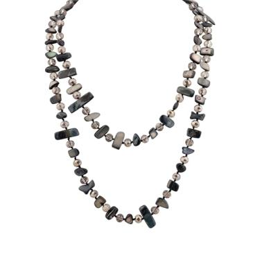 Imagem de MINACHI Colar feminino preto e cinza com contas falsas com aparência de concha esfumaçada, leve em camadas