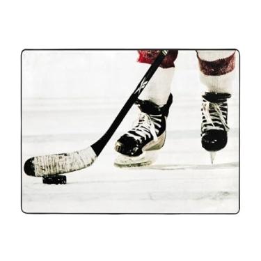 Imagem de ZERAOKE Tapete de área com estampa de hóquei no gelo, 48 x 63 polegadas, lavável na máquina, com suporte antiderrapante, tapetes macios para sala de estar, quarto, entrada, quarto de crianças,