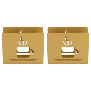 Imagem de Suporte de guardanapo de aço inoxidável, elegante, padrão vazado, decoração de mesa para restaurantes, cafés, conjunto de 2 peças, base antiderrapante durável (Cor Café)