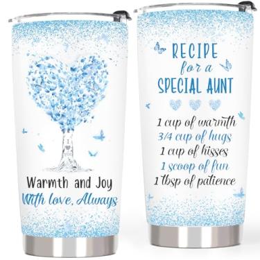 Imagem de QTDS Presentes de Natal para tias, sobrinha, sobrinha - presente de aniversário da melhor tia, presente engraçado para tia tia, copo de café isolado de aço inoxidável de 590 ml
