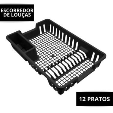 Imagem de Escorredor de Louças Cozinha Plástico Preto - 12 Pratos - Nvariedades,
