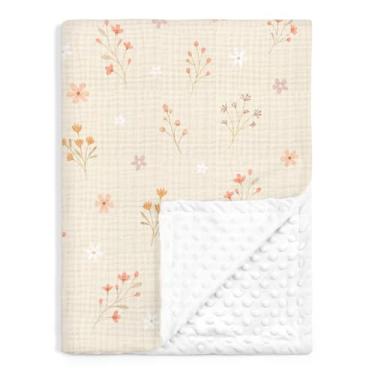 Imagem de Cobertores florais de bebê para meninas, cobertores macios com musselina e lã pontilhada nas costas 76 x 101 cm, colcha de cama para recém-nascidos, bebês e crianças pequenas