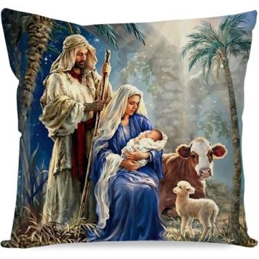 Imagem de Judishyish Capas de almofada engraçadas da Natividade de Jesus, 30,5 x 45,7 cm, decoração de casa, sofá, quarto, fronhas de presente para amigos, pai, mãe e amante
