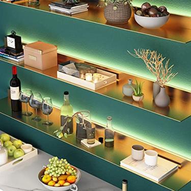 Imagem de Prateleiras flutuantes de luz de parede, prateleira flutuante de liga de alumínio com luz quente LED dupla face montada na parede (ouro - 60 x 20 cm