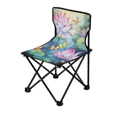 Imagem de Wassud Cadeira de acampamento leve portátil borboletas e lótus (2) cadeira dobrável ao ar livre Oxford pano cadeira de praia para jardim praia pesca