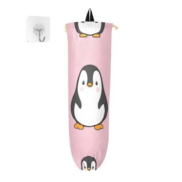 Imagem de xigua Suporte de parede para saco plástico de pinguins fofos com cordão, pacote com 2, organizador de sacolas de compras reutilizáveis para bolsas, meias, roupas íntimas e gravatas