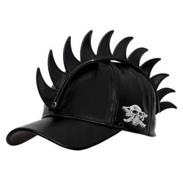 Imagem de Boné de porco-espinho gótico punk rock para motocicleta, crânio, tachas masculinas/femininas para festival de música, fantasia de Natal, preto