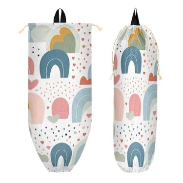 Imagem de xigua Suporte de parede para saco de plástico de desenho animado arco-íris com cordão 1 pacote, organizador de sacolas de supermercado reutilizável para bolsas, meias, roupas íntimas e gravatas