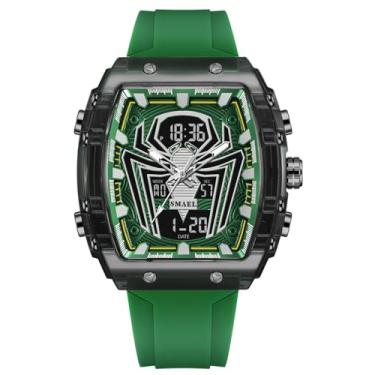 Imagem de MASTOP Relógio de quartzo de luxo do Homem-Aranha, mostrador grande, digital, analógico, mostrador duplo, cronômetro, design punk, pulseira de silicone, relógio de pulso masculino, Verde, Relógio de