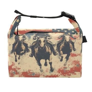 Imagem de STAYTOP Lancheira retrô com bandeira americana e caubói com fivela, lancheira isolada para meninos e meninas, lancheira térmica para trabalho escolar