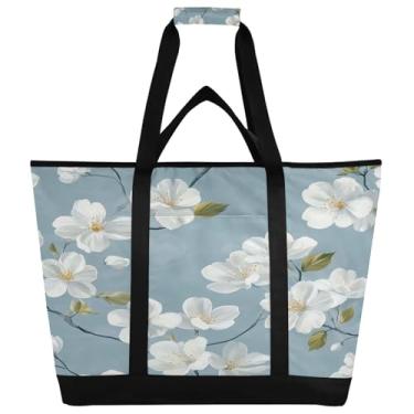 Imagem de STAYTOP Bolsa térmica grande com árvore de cerejeira branca, bolsa térmica dobrável, reutilizável, à prova de vazamento, lancheira portátil à prova de vazamento, para compras, comida, viagem, praia