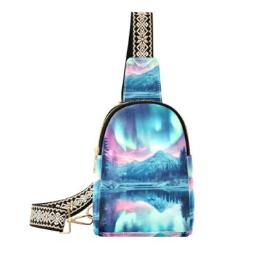 Imagem de CEBUGI Bolsa tiracolo feminina pequena para paisagem de inverno, pochete de couro, bolsa de peito para caminhadas, viagens ao ar livre