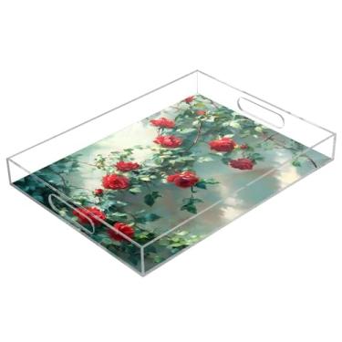 Imagem de STAYTOP Bandeja de servir de acrílico rosa vermelha para Dia dos Namorados, 15,7 x 11,20 cm, bandejas decorativas à prova de derramamento, organizador de bancada para café da manhã, chá, comida