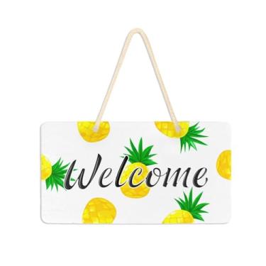 Imagem de Burbuja Placa de boas-vindas de abacaxi de desenho animado para porta da frente, placa de boas-vindas de PVC para decoração de férias, 15 x 28 cm