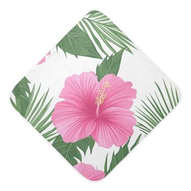 Imagem de Burbuja Toalha de banho de bebê com flores de hibisco rosa - Toalha com capuz de musselina macia e absorvente para recém-nascido, 76 x 76 cm
