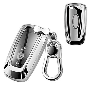 Imagem de Capa para chave de carro K LAKEY, adequada para Ford Edge 2018 – 2019, Ford Mondeo 2018 – 2019, Raptor 2018 – 2019, Mustang 2018 – 2019 Capa protetora de chave Fob para carro inteligente com suporte remoto para chave de carro com chaveiro (prata)