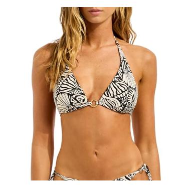 Imagem de Seafolly Top de biquíni feminino reversível longo deslizante triplo, C Shells preto, 42
