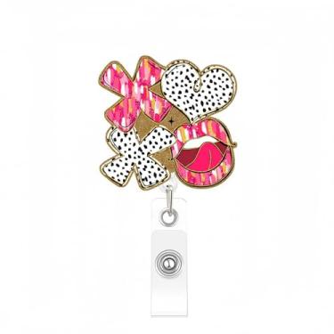 Imagem de 1 peça de carretel retrátil para crachá de dia dos namorados, design de lábios, rosa, dourado, clipe de enfermeira, acessórios de nome de identificação de acrílico reutilizáveis, com clipe jacaré
