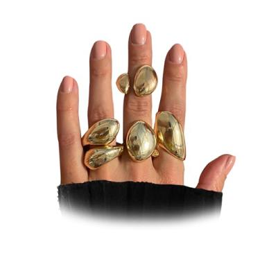 Imagem de Navirix Conjunto de anéis geométricos de ouro grosso para mulheres, irregulares, lisos, não manchados, minimalistas, joia de cúpula de gota d'água, Liga de aço, Sem pedra preciosa
