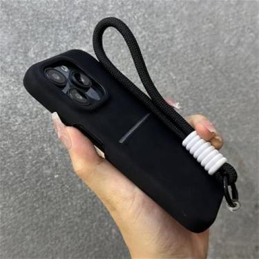 Imagem de Cordão de couro, alça de pulso, carteira, porta-cartão, capa para iPhone 16, 12, 13, 14, 15 Pro Max Plus, capa de bolsa de telefone, preta, para iPhone 13