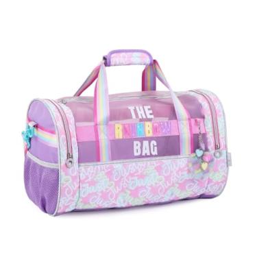 Imagem de Sacola Grande Bag Viagem Academia com Divisórias Arco-Iris Organizadora Estilosa Lilás Rosa Passeio