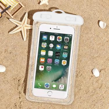 Imagem de Bolsa de telefone à prova d'água, capa impermeável para iPhone 17 16 15 14 13 Pro Max, bolsa seca para celular IPX8, itens essenciais para navio de cruzeiro de praia, 21 cm (branco)