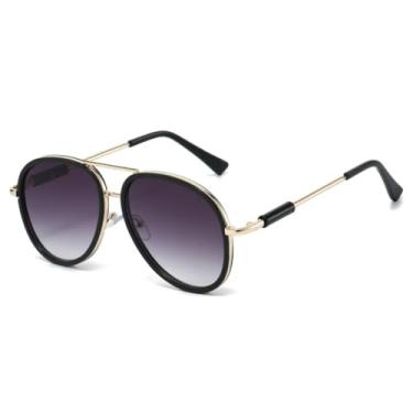 Imagem de HCPIHF Óculos de sol masculinos com lentes duplas, armação vintage com gradiente UV400, espelhado e feminino (preto e cinza, degradê)