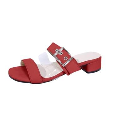 Imagem de Sandálias femininas de salto baixo com boca de peixe de praia casual verão moda sem cadarço para uso externo e interno confortável, Vermelho, 39