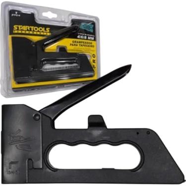 Imagem de Grampeador Para Tapeceiro com 100 Grampos, Estrutura Metálica, Compatível com Grampos 4mm/6mm/8mm, Preto, 12x2.5x18cm, 320g