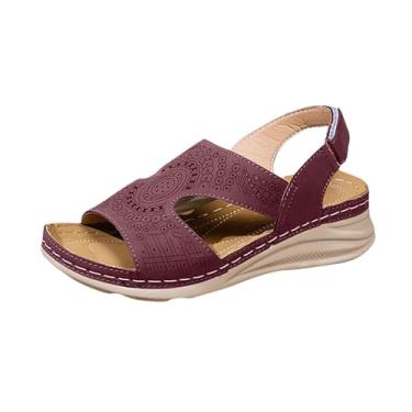 Imagem de Sandálias femininas casuais de verão com boca de peixe plataforma para uso diário, Roxa, 34