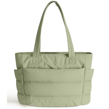 Imagem de XKIILH Bolsa feminina acolchoada fofa com compartimentos com zíper, bolsa de ombro para trabalho, viagem, academia, Verde, Medium