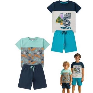Imagem de 2 Conjuntos Verão Infantil Juvenil Masculino Camiseta Bermuda Moletinho cadarço Roupa Menino 10 16-Masculino