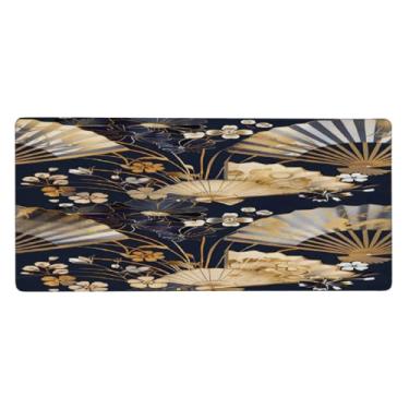 Imagem de Grande ventilador étnico flor japonesa mouse pad impermeável computador protetor de mesa tapete antiderrapante base de borracha mousepad para escritório, computador, teclado, laptop e mesa de casa