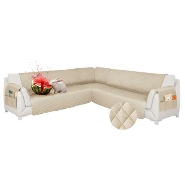 Imagem de ROFASVCO Capas de sofá seccionais impermeáveis 6 peças capa de sofá em forma de L lavável antiderrapante capas de sofá macias grandes em forma de U protetor de sofá para cães de estimação, gatos