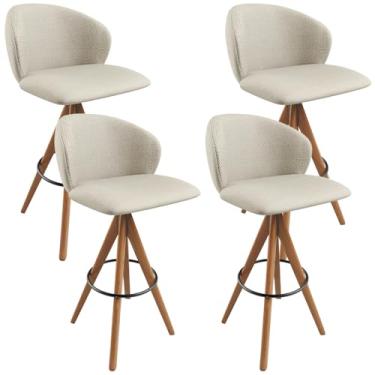 Imagem de Kit 04 Banquetas Alta Giratória Bar Cozinha Sala de Jantar Bar Mia L02 Linho Champagne - Lyam Decor