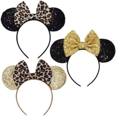 Imagem de Bandana LIHELEI Minnie Ears Mouse com laços de leopardo, 3 unidades