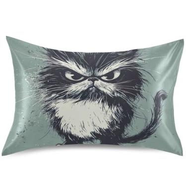 Imagem de Capas de almofada engraçadas de cetim fofas de gato para cabelo King Queen capa de travesseiro padrão linda almofada refrescante para cama macia, tamanho padrão, 66 cm x 50 cm