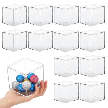 Imagem de Meyeyaia Caixa pequena de acrílico, 12 peças, caixa de cubo de acrílico transparente com tampa, recipientes quadrados de plástico de 8 x 8 cm para casa, doces, joias, figuras, brinquedos, presente