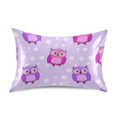Imagem de Travesseiros refrescantes estampados fofos desenhos animados corujas roxo rosa cetim floral rei queen travesseiros padrão chinelos presentes modernos roupa de cama king size 101,6 cm x 50,8 cm