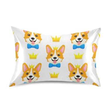 Imagem de Fronhas de almofada floral bonito cão azul gravata borboleta padrão Queen King fronhas cetim refrescante para casa cama sofá decorativo king size 101,6 cm x 50,8 cm