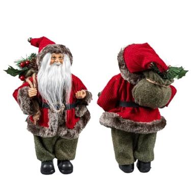 Imagem de Boneco Papai Noel Casaco 30cm Enfeite Natalino Luxo Decoração Premium (Casaco Vinho Detalhes Cinza Calça Musgo)