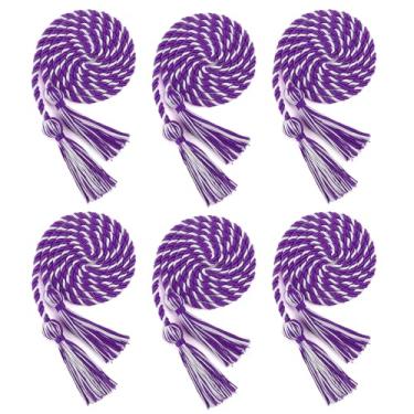 Imagem de 6 cabos de honra de formatura – cordas de honra roxas e brancas a granel, cordas de formatura com borla, cordão trançado multicolorido branco e roxo, cordão de graduação para estudantes vestido de