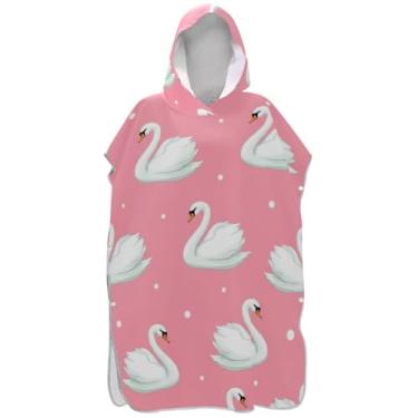 Imagem de Joisal Poncho de surfe trocador roupão adulto praia com capuz toalha de banho reutilizável homens mulheres poncho com capuz branco cisne rosa