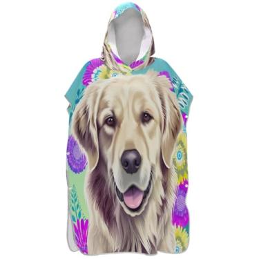 Imagem de Joisal Poncho de surf de secagem rápida para adultos trocador com capuz toalha de natação bonito Golden Retriever cão flor homens mulheres poncho com capuz