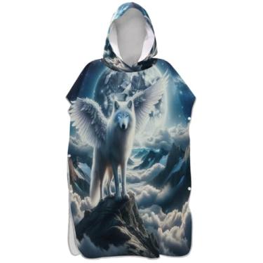 Imagem de Joisal Roupão leve para adultos, poncho de surfe, praia, capuz, toalha, floral, branco, nublado, animal, lua, unissex, poncho adulto com capuz