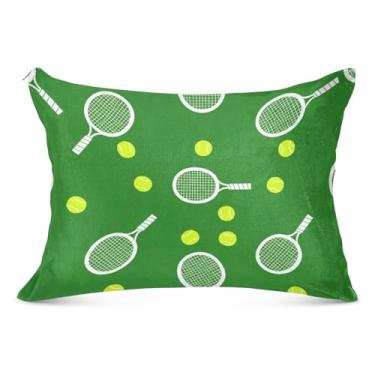 Imagem de Raquetes de tênis bolas de tênis verde fronha decorativa com zíper padrão queen king tamanho travesseiro bonito capa de cama, tamanho king, 50,8 cm x 101,6 cm