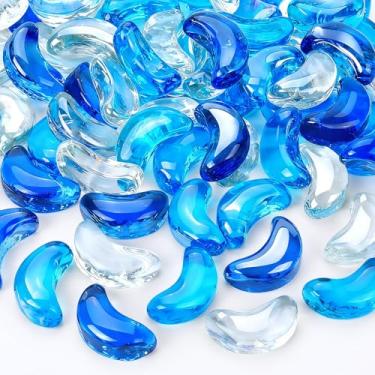 Imagem de RUOJAS Pedra de vidro plano de 2,3 kg, mármores decorativos para vasos, pedra de vidro lunar para enchimento de vasos DIY (azul cobalto, azul oceano, cristal)