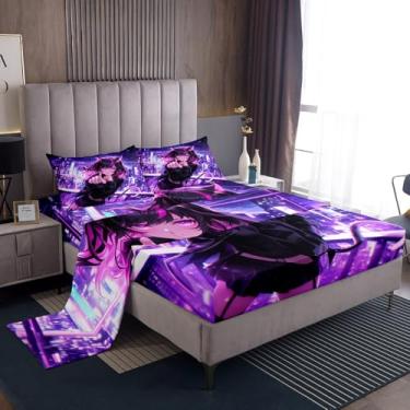 Imagem de Erosebridal Jogo de lençol solteiro de anime infantil, anime japonês, mangá e meninas, para quarto de meninos e adolescentes, jogo de cama kawaii de animação japonesa com 1 fronha