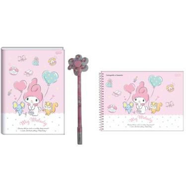 Imagem de Kit Escolar, Caderno Brochurão Universitário, Caderno Cartografia Desenho e Caneta Personagem, Material Escolar Infantil (modelo 08)