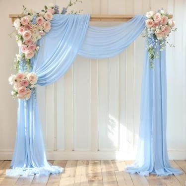 Imagem de Tecido drapeado de arco de casamento, 1 painel de 18 m, cortina de pano de fundo transparente azul bebê tecido chiffon drapeado lenço voile painéis drapeados para cerimônia de arco de casamento